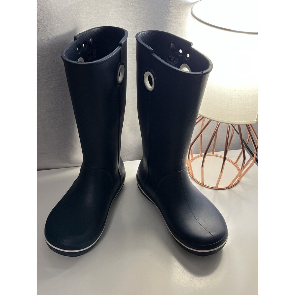 Crocs Womens 6 Navy Blue Tall Rain Boots Waterproof Pull On Wellies W6